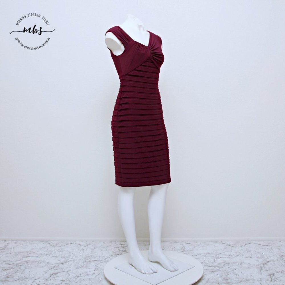 Adrianna Papell Ruched Pleated Tiered Sheath Cocktail Dress‎ Purple Red Women 4